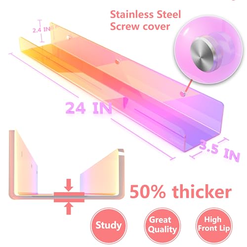 2 Packs 24 inches Iridescent Acrylic Shelves,Book Shelf for wall - color: 24in-iridescent