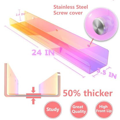 2 Packs 24 inches Iridescent Acrylic Shelves,Book Shelf for wall - color: 24in-iridescent