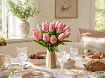 Mandy's 20 Stems Peach Pink Artificial Tulip Flowers for Home Centerpieces - color: Peach Pink 20pcs