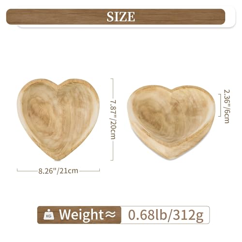Hanobe 10" Heart Shaped Wood Decorative Bowl for Coffee Table Decor - size: 7.87 inches