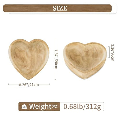 Hanobe 10" Heart Shaped Wood Decorative Bowl for Coffee Table Decor - size: 7.87 inches