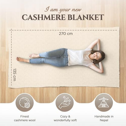 Cashmere Blanket – Hand Woven 100% Cashmere Wool Throw Blanket, 135 x 270 cm – Plain Cozy, and Soft Blanket for Bed, Sofa, or Couch - Made in Nepal - color: White