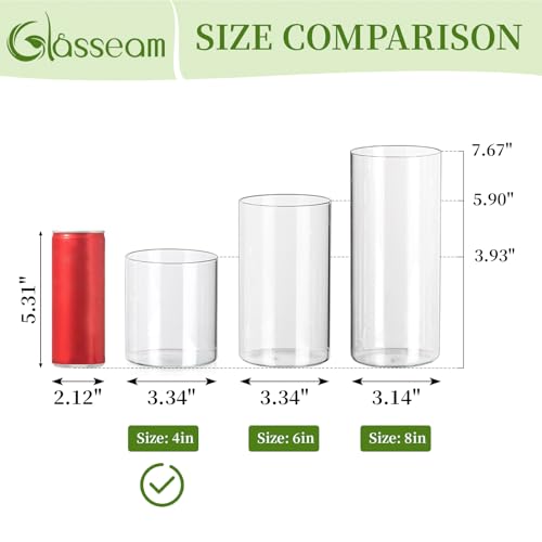 Glasseam Glass Cylinder Vase for Centerpiece, 12Pcs Small Clear Flower Vase - size: 4In