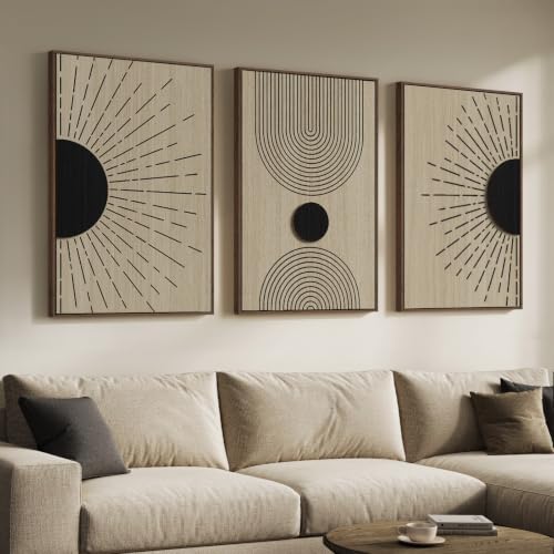 Large Framed 3D Wood Boho Neutral Abstract Textured Wall Decor, 24x36 Inch - color: Black Neutral