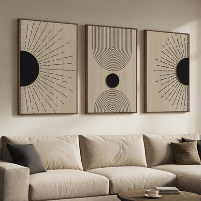 Large Framed 3D Wood Boho Neutral Abstract Textured Wall Decor, 24x36 Inch - color: Black Neutral