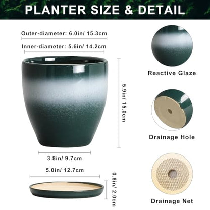 Ceraimc 6 Inch Planters, Ceraimc Pots for Plants, Green-White - color: Green-white, size: 6 Inch