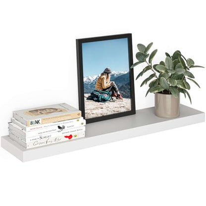Ballucci Floating Shelf, 36" Wood Wall Shelf with Invisible Brackets for Bathroom, Living Room, Bedroom, Kitchen, Nursery, 8" Deep, White - color: White, size: 35.4 inches