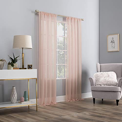 No. 918 Genevieve 2-pack 2-pack Linen Weave Sheer Semi-Sheer Grommet Curtain Panel Pair, 50" x 63", Blush Pink - color: Blush Pink, size: 50"W x 63"L (Pack of 2)