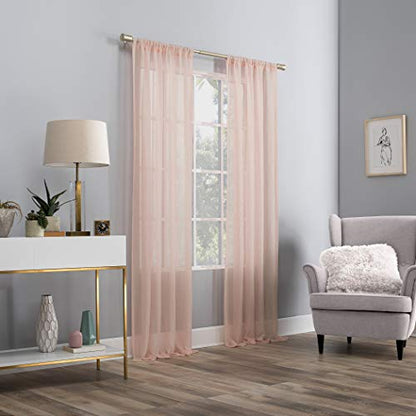 No. 918 Genevieve 2-pack 2-pack Linen Weave Sheer Semi-Sheer Grommet Curtain Panel Pair, 50" x 63", Blush Pink - color: Blush Pink, size: 50"W x 63"L (Pack of 2)