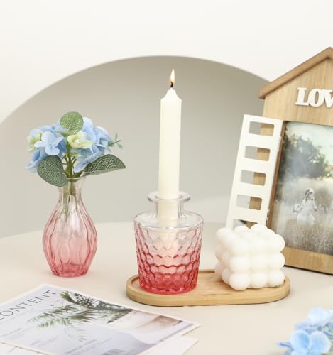 5pcs Pink Glass Bud Vase Set, Small Flower Vases for Centerpieces in Bulk - color: Pink, size: 5pcs