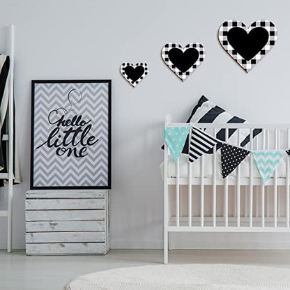 Jetec 3 Pcs Wood Heart Wall Decor Farmhouse Plaque, Black Heart Plaid - style: Rustic
