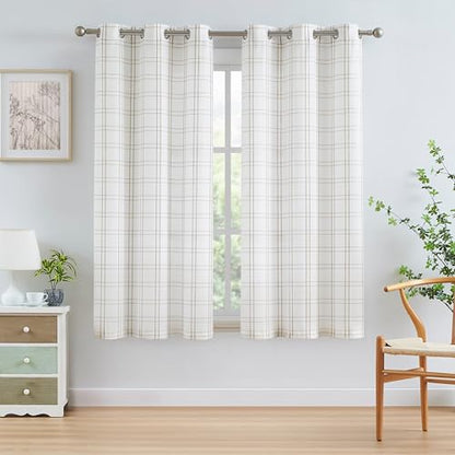 72 Inch Linen White Buffalo Plaid Window Curtain Panels - color: Plaid Linen/White, size: 40"W x 72"L (Pack of 2)