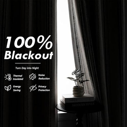 MYSKY HOME 100% Blackout Striped Curtains for Living Room 52Wx96L,2 Panels - color: Grey/Blackout, size: 52"W x 96"L (Pack of 2)