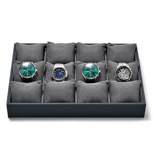 Grey Microfiber 12-Slot Removable Pillow Watch Storage Tray - size: 12 Grid with Pillow