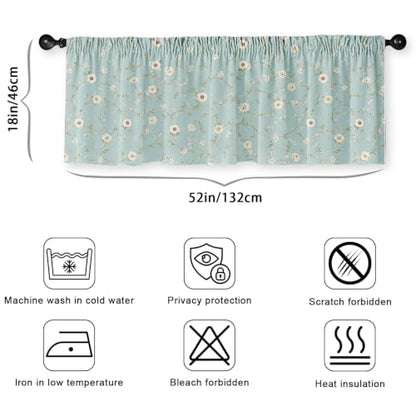 Dusty Green Ditsy Floral Blackout Window Valance Curtain, Wildflower - color: Flower 8, size: 52"W x 18"L (Pack of 1)