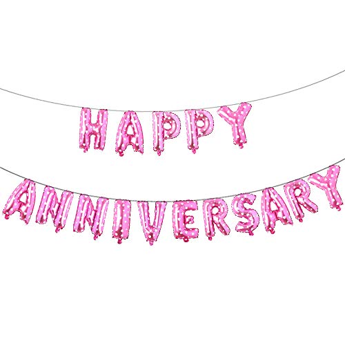 16 Inch Multicolor Happy Anniversary Letter Balloons Banner - Round Anniversary Balloon Banner for Party Decorations (Pink Heart) - color: Anniversary Pink Heart