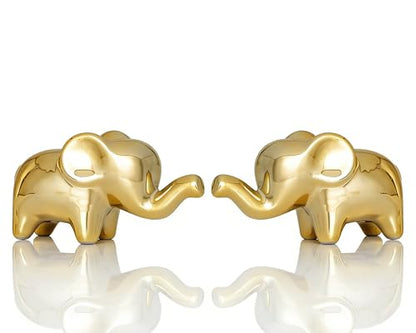 4 Inch Gold Ceramic Elephant Figurines Set of 2 - color: Gold