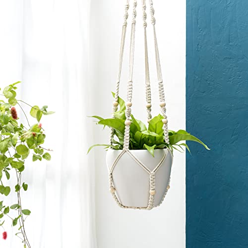 Mkono 43 Inch Macrame Plant Hanger Indoor Hanging Planter Holder Ivory 1Pc - color: Ivory