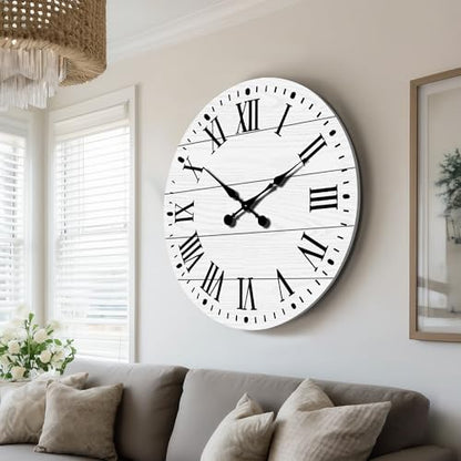 Large Wall Clock with Roman Numeral, 35.5” Shiplap Farmhouse Hanging Clock - color: White, size: 35.5 Inch