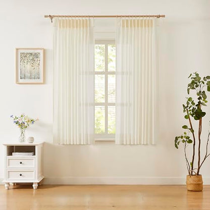 WEST LAKE Egret Iovry Pinch Pleat Sheer Curtain Panels 72 Inches Long - color: Egret Ivory, size: 58"W x 72"L (Pack of 2)