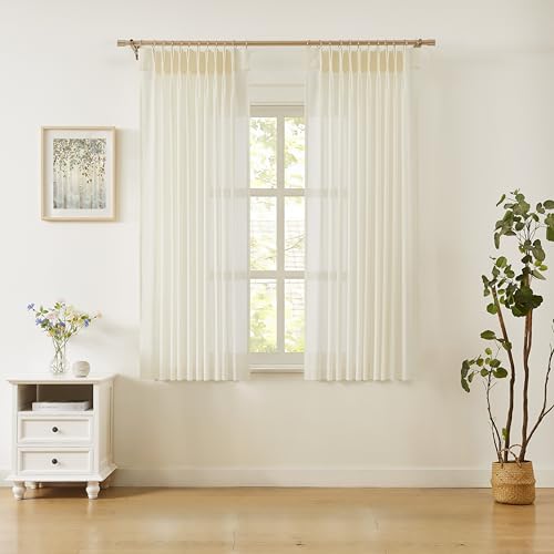 WEST LAKE Egret Iovry Pinch Pleat Sheer Curtain Panels 72 Inches Long - color: Egret Ivory, size: 58"W x 72"L (Pack of 2)