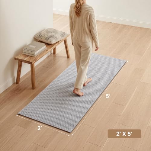 Sunfly 2x5 Runner Rug with Non Slip Rubber Backing Light Grey - color: Light Grey, size: 2' x 5' (Rectangular)