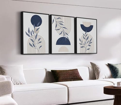Large Framed Boho Wall Art, Mid Century Botanical Line Art, 16"x24"x3 - color: neutral, size: 16" X 24" X 3pcs Framed