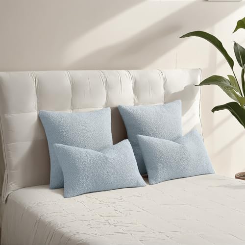 HAUSSY Pack of 2 Boucle Textured Throw Pillow Covers 20x20 Inch, Dusty Blue - color: Dusty Blue, size: 20" x 20" (Pack of 2)