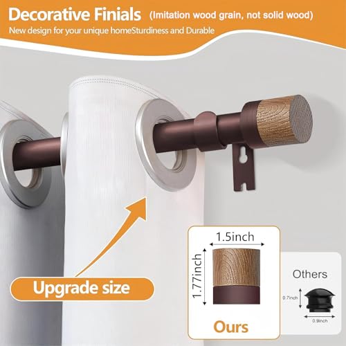 1 Pack Boho Rustic Adjustable Wood Curtain Rod 32-88 Inch, Bronze - color: Bronze, size: 32"-88"|1 PACK
