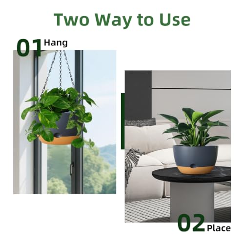 Hanging Planters, 4 Pack, Self-Watering, 7.5 Inch, Grey - color: Gray, size: 7.5 Inch