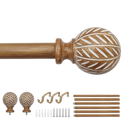 Wood Curtain Rod for Windows 48" to 84" Adjustable Heavy Duty Curtain Rod - size: 48-84"(1 Pack)