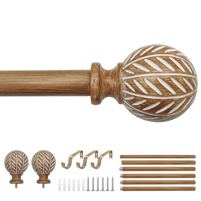 Wood Curtain Rod for Windows 48" to 84" Adjustable Heavy Duty Curtain Rod - size: 48-84"(1 Pack)