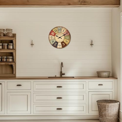 Farmhouse Wooden Wall Clocks Battery Operated 10 Inch - color: Colorful1, size: 10 Inch