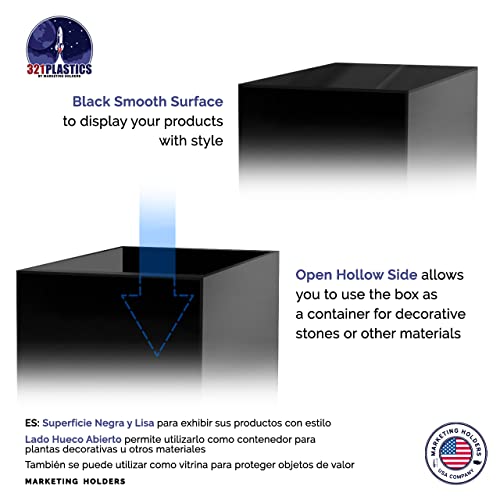 Acrylic Display Riser Box with One Open Side No Lid 12" x 12" x 19" Versatile Black Glossy Square Lucite Retail Product Platform or Merchandise Storage Bin No Assembly by Marketing Holders - size: 12" x 12" x 19" Cube-Glossy Black
