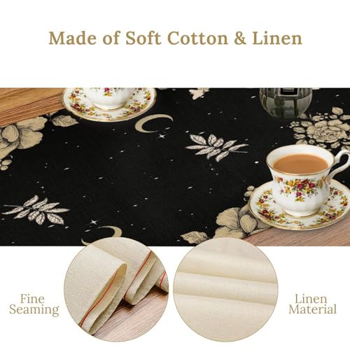 Moth Moon Table Runner,Fantasy Bohemian Nature Floral Starry Sun and Moon Gothic Skull Moth Butterfly Table Top Restaurant Dining Kitchen Wedding Party 13x36 Inch - color: Moon Style-31, size: W13X L36