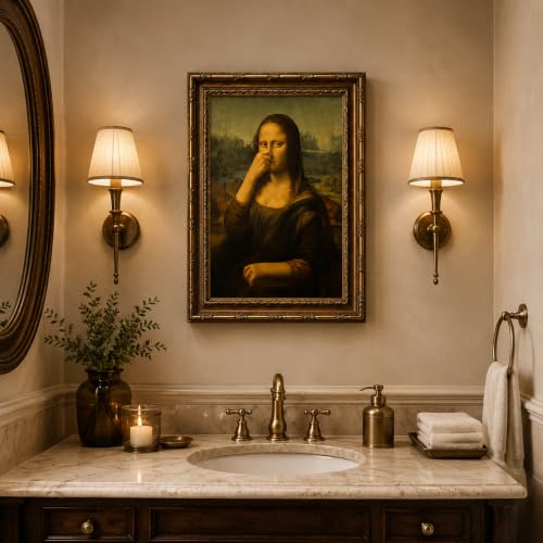 Vintage Gold Framed Funny Mona Lisa Wall Art, Funny Bathroom Wall Decor - color: Mona Lisa, size: 9"L x 11"W