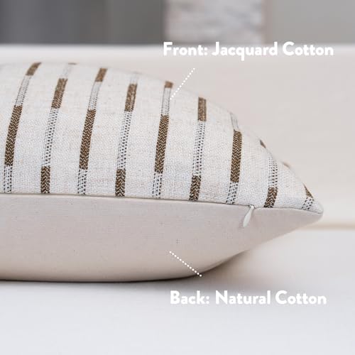 FIOUOVO Decorative Neutral Throw Pillow Covers 24x24 Farmhouse Pillow Covers Cotton Stripe Cushion Covers Home Decor for Sofa Couch Living Room Bedroom 1PC, Bold Stripe - color: Bold Stripe, size: 24" x 24" (Pack of 1)