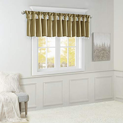 Madison Park Faux Silk Valances for Windows with Beads, 50x26 Bronze - color: Bronze, size: 50"W x 26"L (Pack of 1), style: Valance