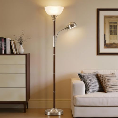 EJIAXIN 72" Wood Torchiere Floor Lamp with Glass Shade Walnut Standing Lamp - color: Dark Walnut