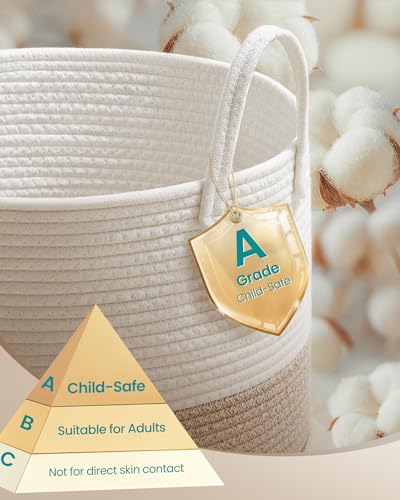 SONGMICS Laundry Hamper, Cotton Rope Basket with Handles, 21.1 Gallons