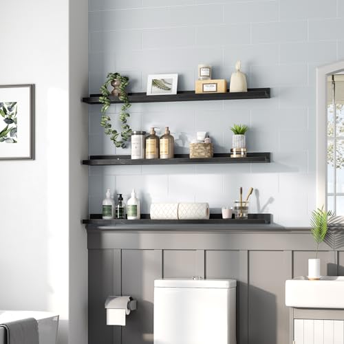 HOOBRO Floating Shelves, Wall Shelf Set of 3, 35.4 Inches Hanging Shelf - color: Black, size: 35.4 Inches