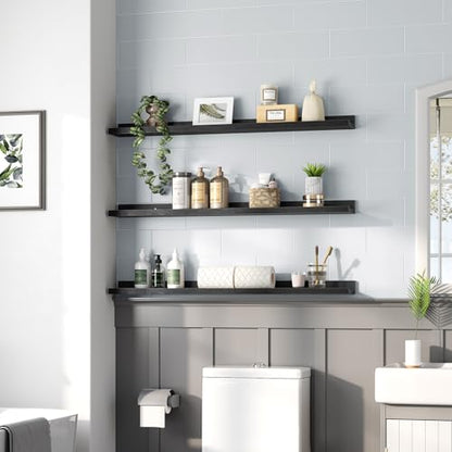HOOBRO Floating Shelves, Wall Shelf Set of 3, 35.4 Inches Hanging Shelf - color: Black, size: 35.4 Inches