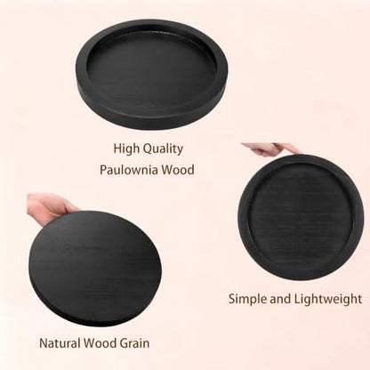 11 inch Round Decorative Tray,Black Wooden Rustic Wood Serving Trays