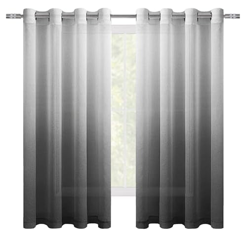 DWCN Black Ombre Sheer Curtains 63 Inches Long for Living Room 2 Panels Set - color: Black, size: 52"W x 63"L (Pack of 2)