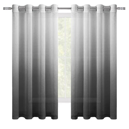 DWCN Black Ombre Sheer Curtains 63 Inches Long for Living Room 2 Panels Set - color: Black, size: 52"W x 63"L (Pack of 2)