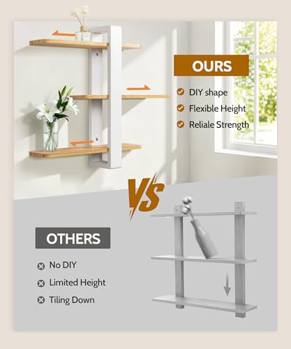 SUMGAR Floating Shelves for Wall, 3 Tier White Wood Adjustable Shelf Unit - color: White&wooden, size: 3 Tier 19.6in