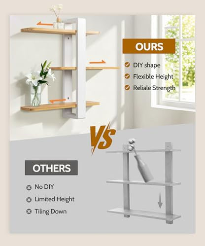 SUMGAR Floating Shelves for Wall, 3 Tier White Wood Adjustable Shelf Unit - color: White&wooden, size: 3 Tier 19.6in