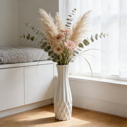 White Tall Ceramic Floor Vase, 17.7 Inch, Flared Geometric Design - color: Shape 2, size: 17.7 Inch