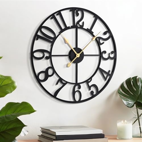 LEIKE Arabic Numeral Wall Clock 16IN Battery Operated Black, Silent Non Ticking, Wall Clocks for Living Room Decor, Small Classic for School, Office, Home, Kitchen, Bedroom - color: Black Metal-arabic, size: 16in