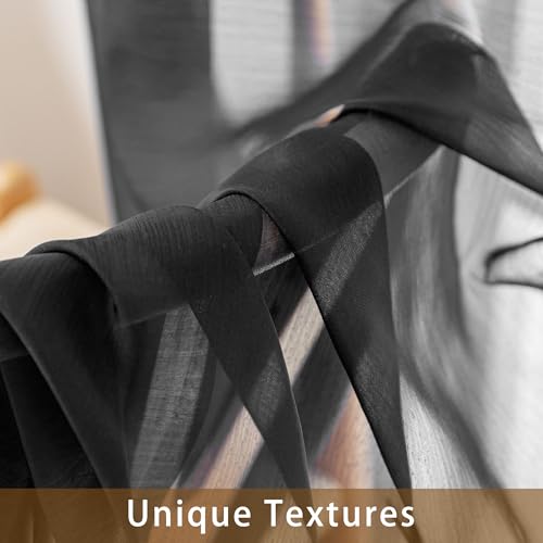 Black Sheer Curtains 72 Inches Long Rod Pocket - color: Black, size: 42"W x 72"L (Pack of 2)